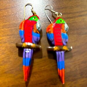 Vintage Wood Parrot Earrings
